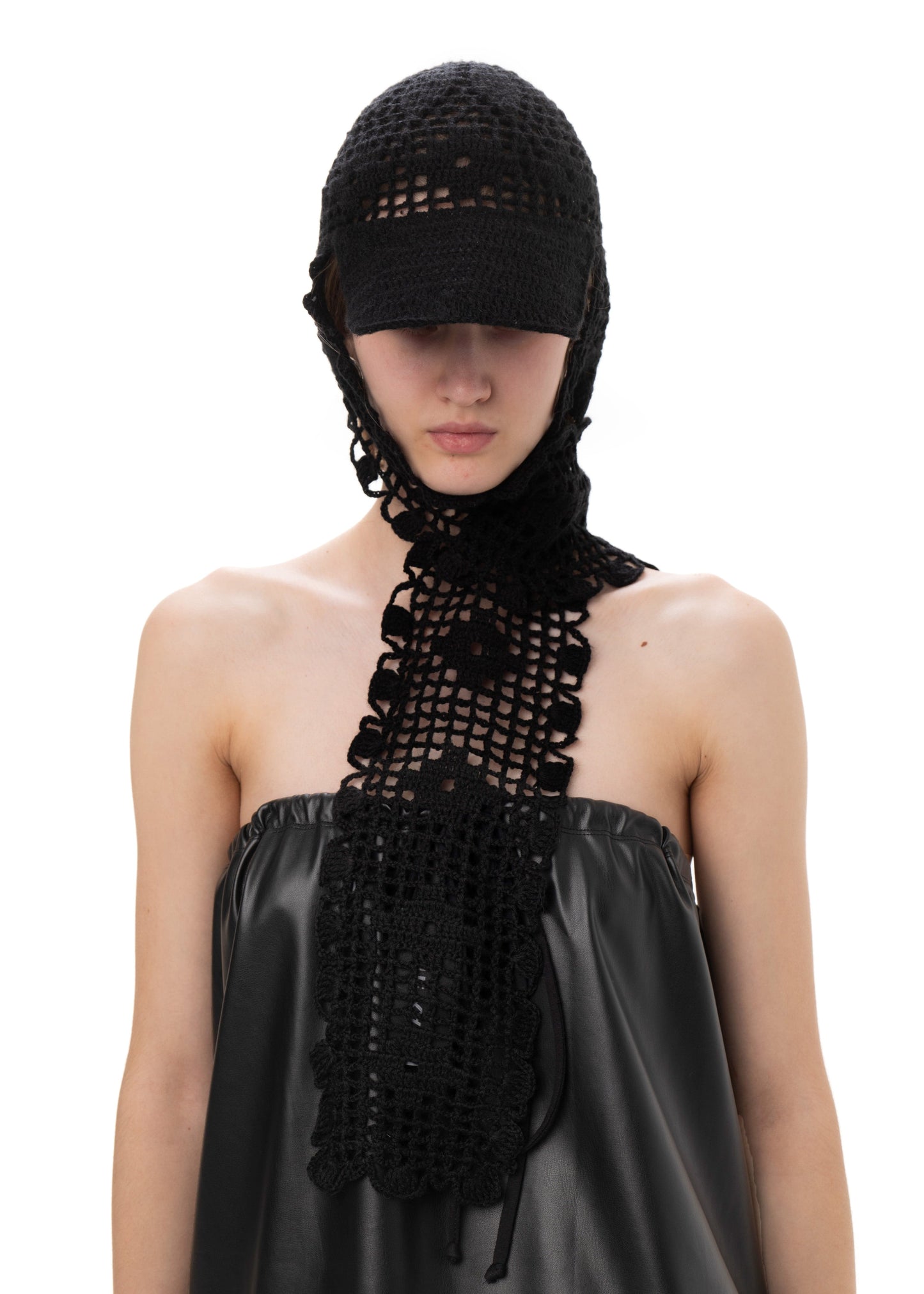 CROCHET SCARF CAP IN BLACK-Urte Kat-APOC STORE