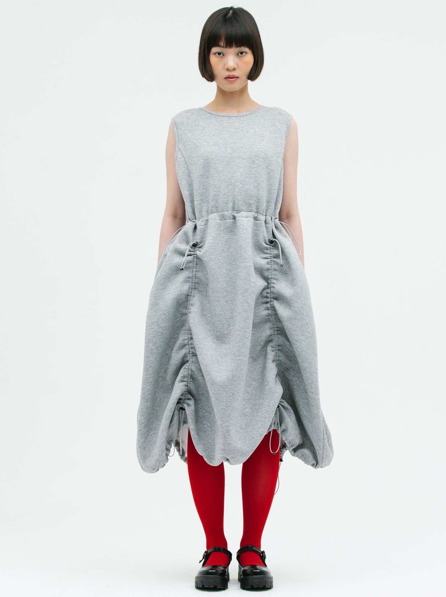 JERSEY SHIRRING DRESS GRAY-SAENGIN STUDIOS-APOC STORE