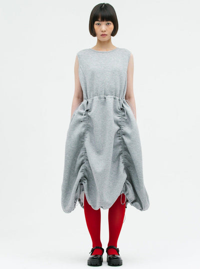 JERSEY SHIRRING DRESS GRAY-SAENGIN STUDIOS-APOC STORE
