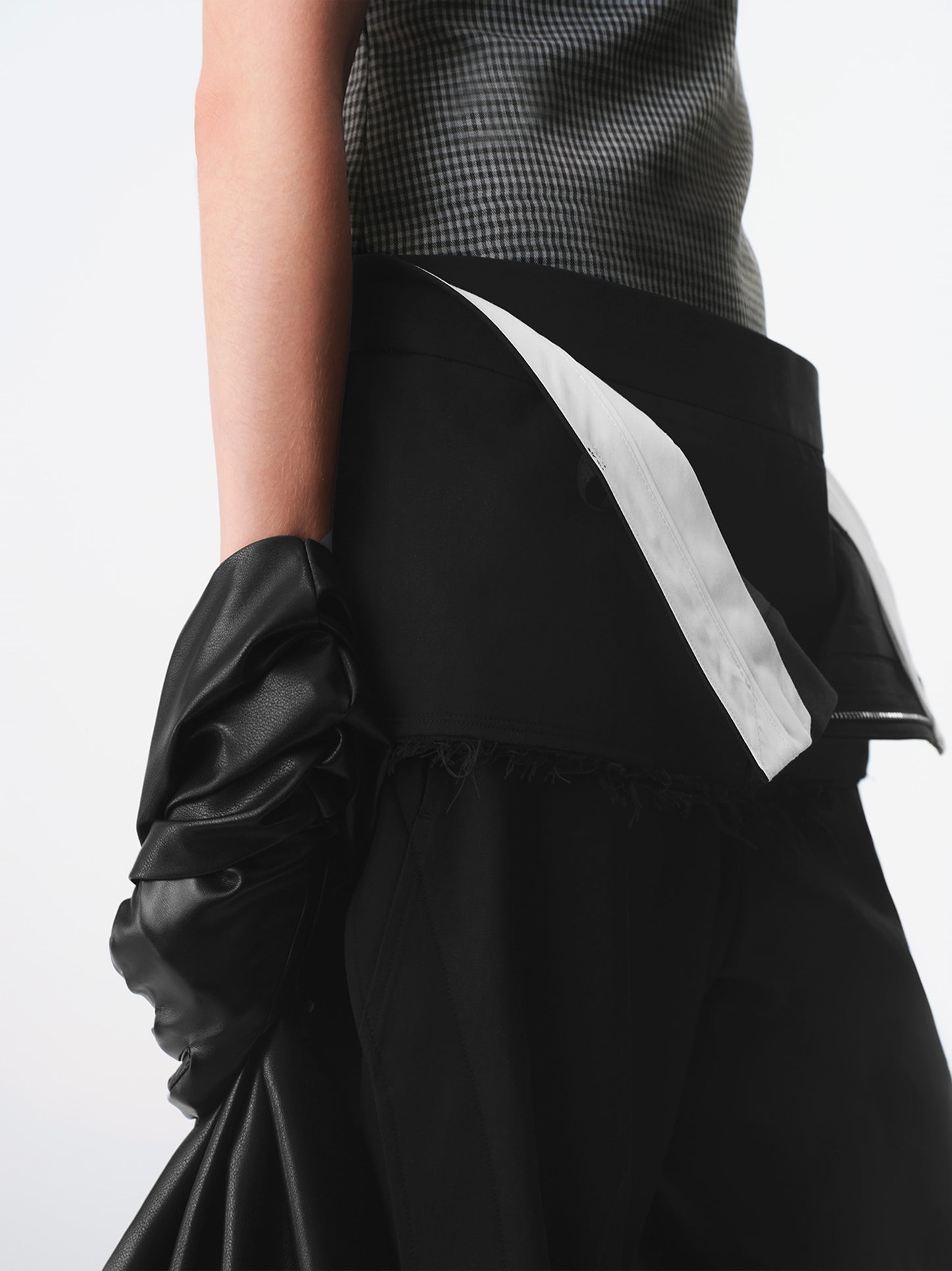 Black Utility Panel Curved Trousers-TRINITE Studio-APOC STORE