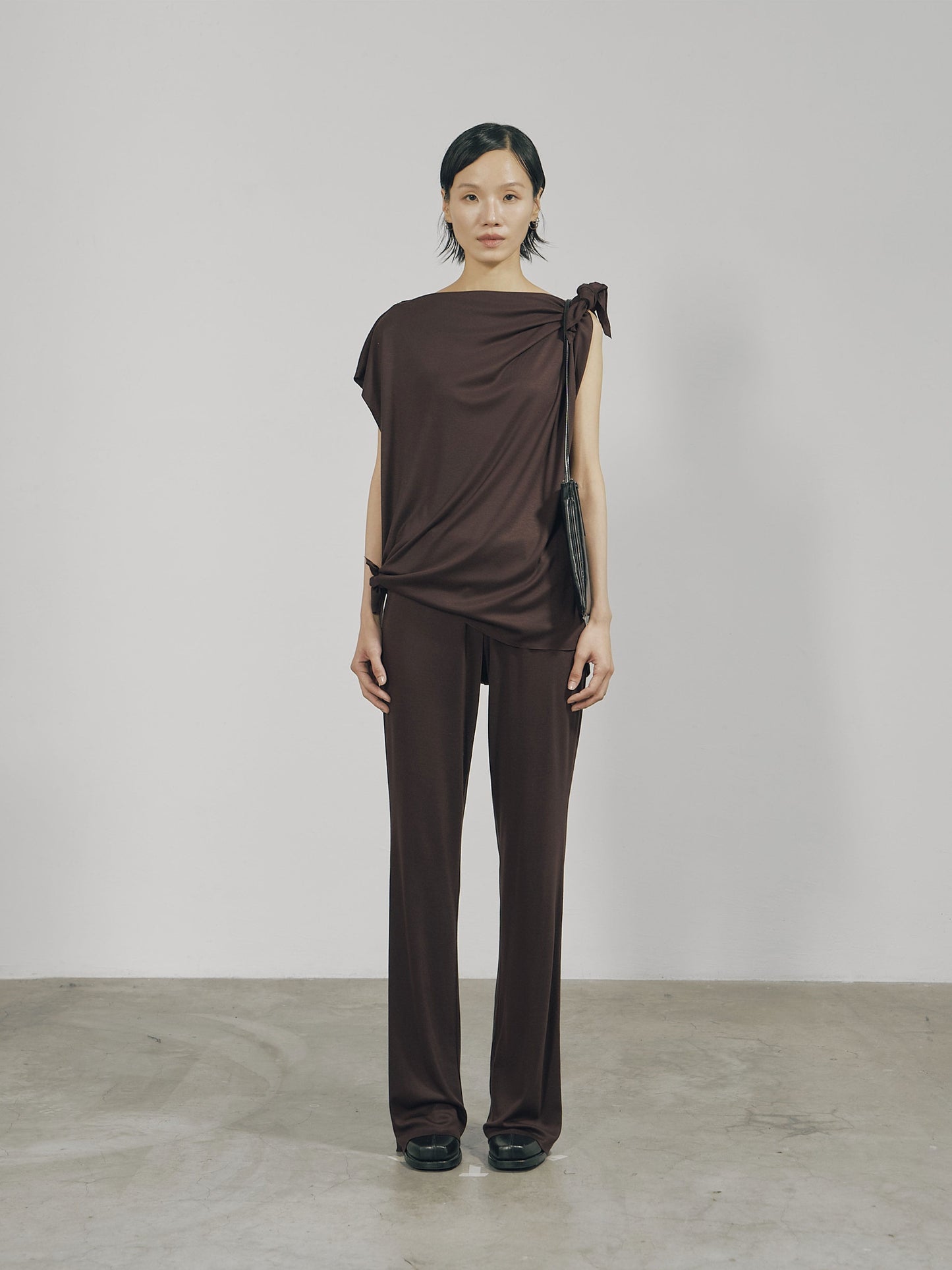 Dark Red Tencel Jersey Raw Edge Asymmetric Cutting Top-arc us arkus-APOC STORE