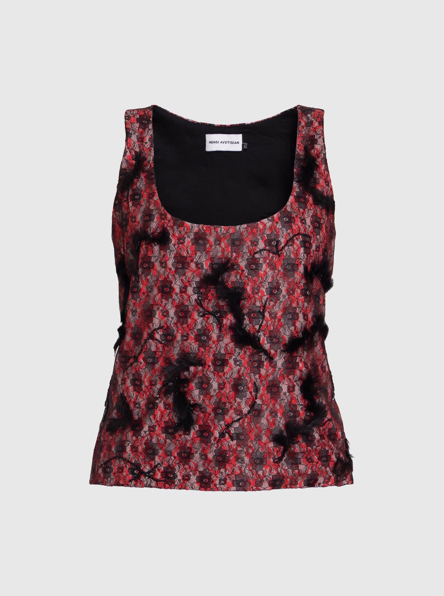 Lace Top with Fur Embellishments-Nensi Avetisian-APOC STORE