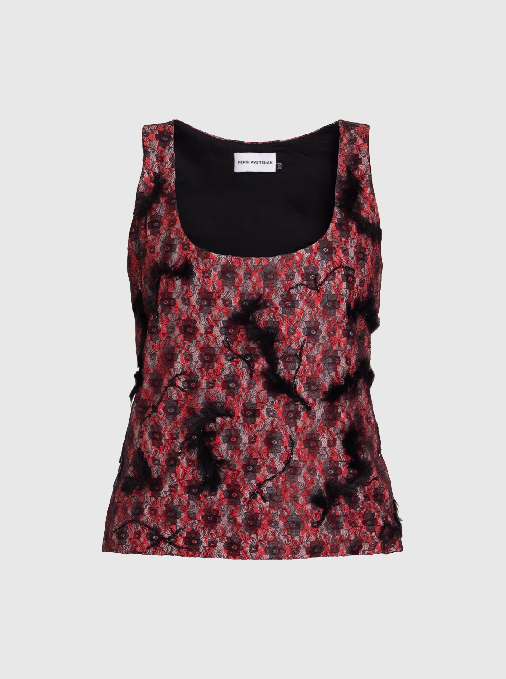 Lace Top with Fur Embellishments-Nensi Avetisian-APOC STORE