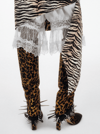 Raw-finish Tiger-print Satin Skirt with Lace Underlayer Pants-TRINITE Studio-APOC STORE