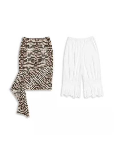 Raw-finish Tiger-print Satin Skirt with Lace Underlayer Pants-TRINITE Studio-APOC STORE