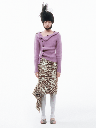 Raw-finish Tiger-print Satin Skirt with Lace Underlayer Pants-TRINITE Studio-APOC STORE