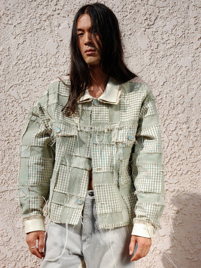 SAGE/Ivory Patchwork Canvas and Leather Jacket-Jetpack Hom(m)e-APOC STORE