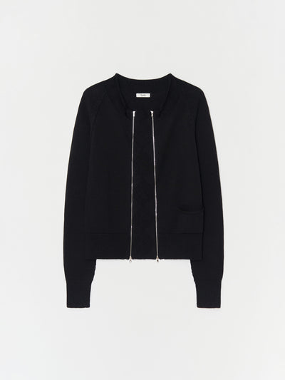 Double zip Cotton Cardigan 001 _ Black-Taekh-APOC STORE