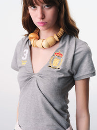 Heather Grey Knotted Deconstructed Polo Top-TRINITE Studio-APOC STORE