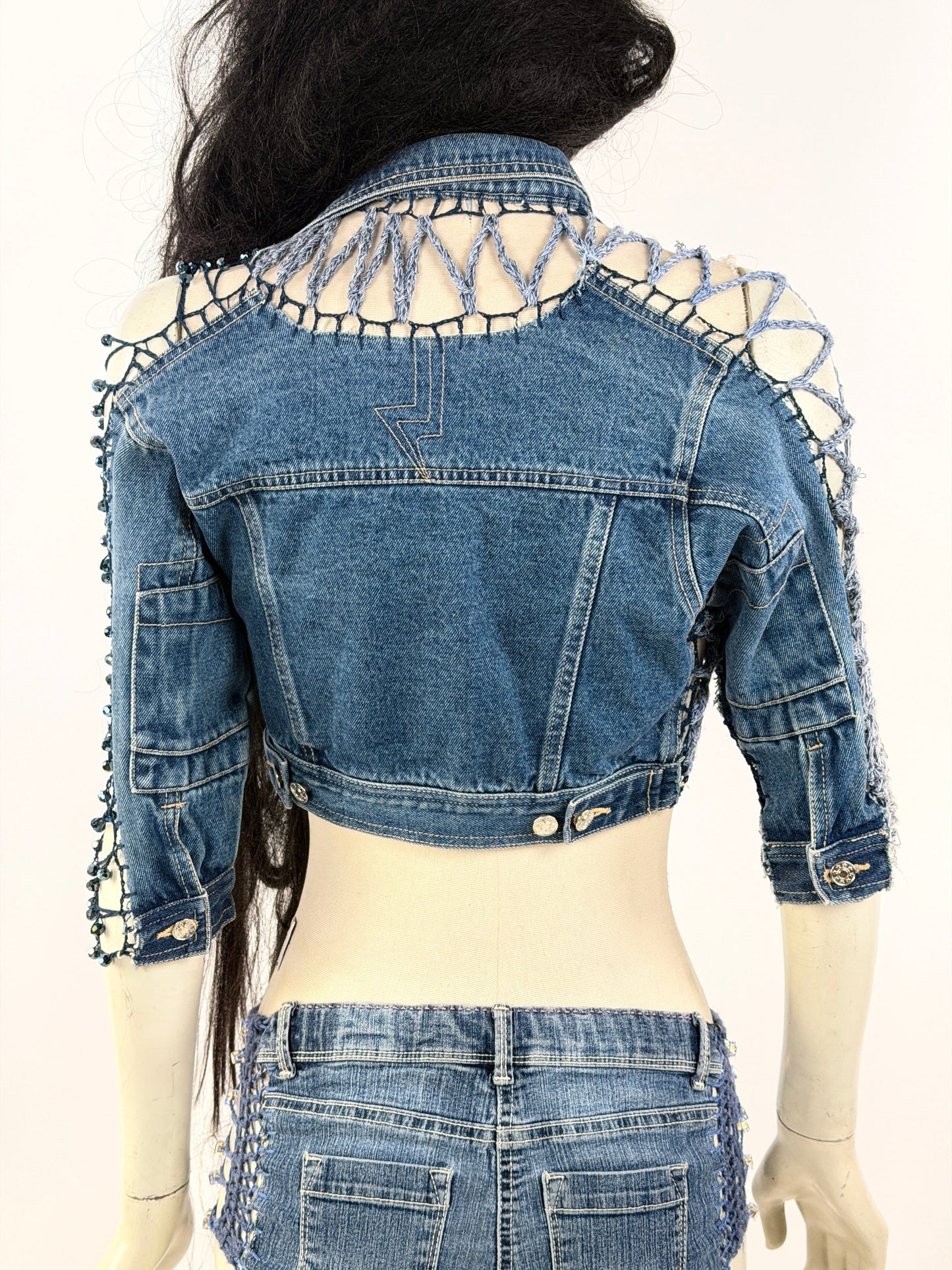 Crocheted Mini Denim Jacket-Lou de Bètoly-APOC STORE