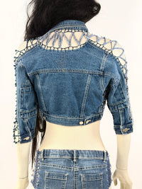 Crocheted Mini Denim Jacket-Lou de Bètoly-APOC STORE