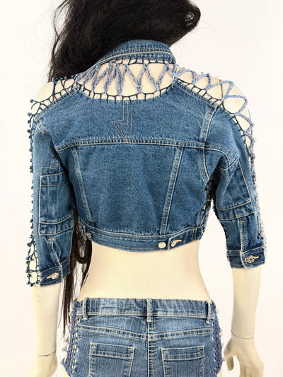 Crocheted Mini Denim Jacket-Lou de Bètoly-APOC STORE