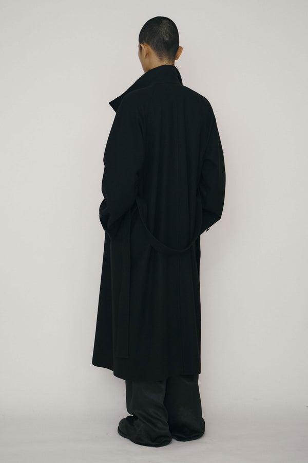 Black Wool Double-Breasted High-neck Coat-arc us arkus-APOC STORE