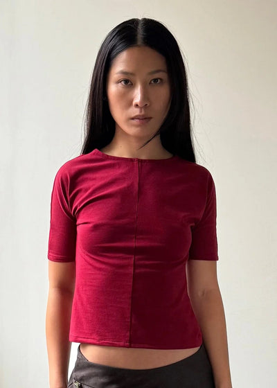 Half Sleeve Tee in Wine-PAIDEN-APOC STORE