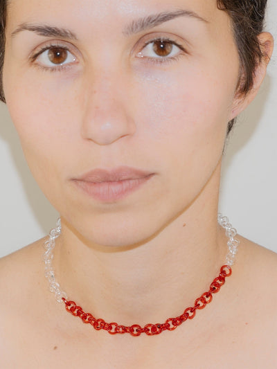 Thin Chain Necklace Transparent/Red-Clara Schweers-APOC STORE