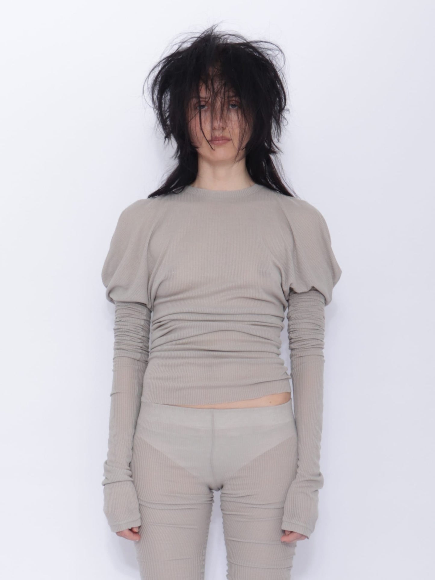 Tora Draped Long Sleeve Top: Pale Grey-BJERSBORN-APOC STORE