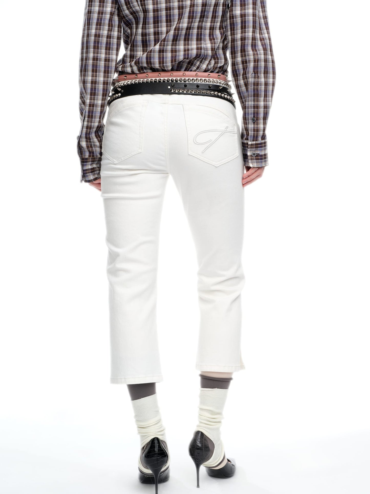 White Stretch Slit Denim-TRINITE Studio-APOC STORE