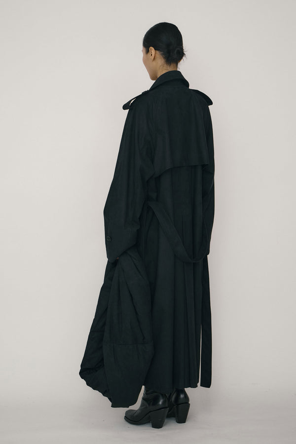 Black Faux-Suede Double-breasted Raglan Trench Coat-arc us arkus-APOC STORE