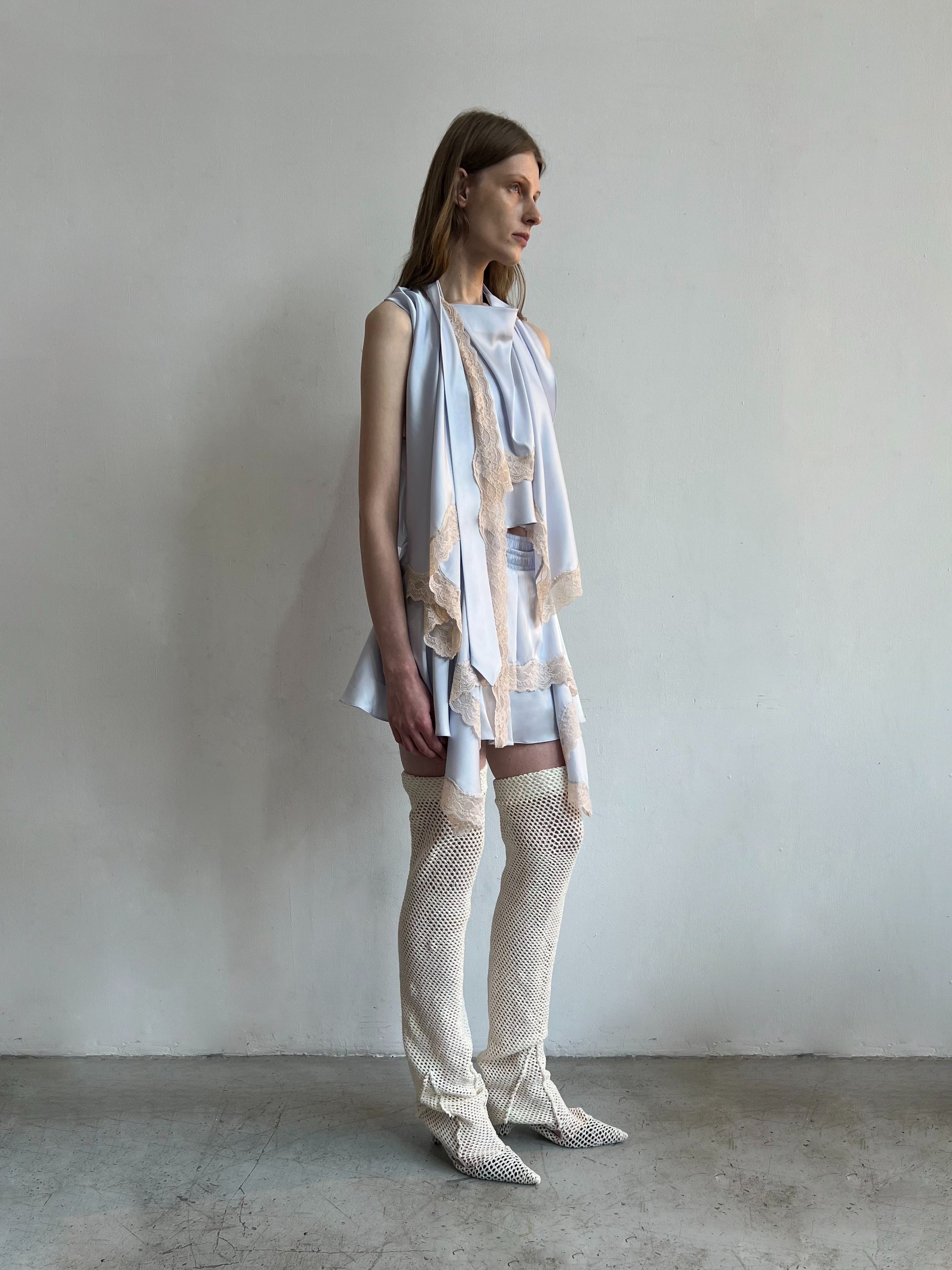 Satin Tank Top with draped back and Lace-trimmed satin cape-Nastyamasha-APOC STORE