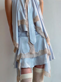 Satin Tank Top with draped back and Lace-trimmed satin cape-Nastyamasha-APOC STORE