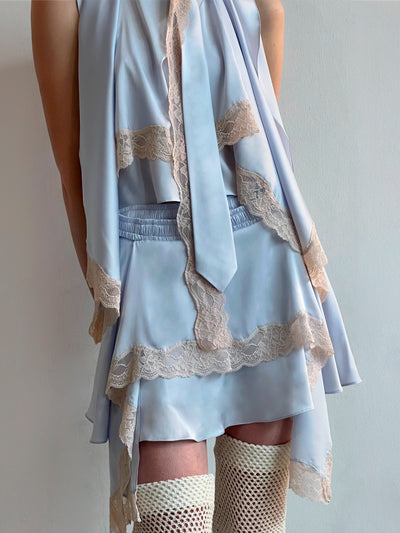 Satin Tank Top with draped back and Lace-trimmed satin cape-Nastyamasha-APOC STORE