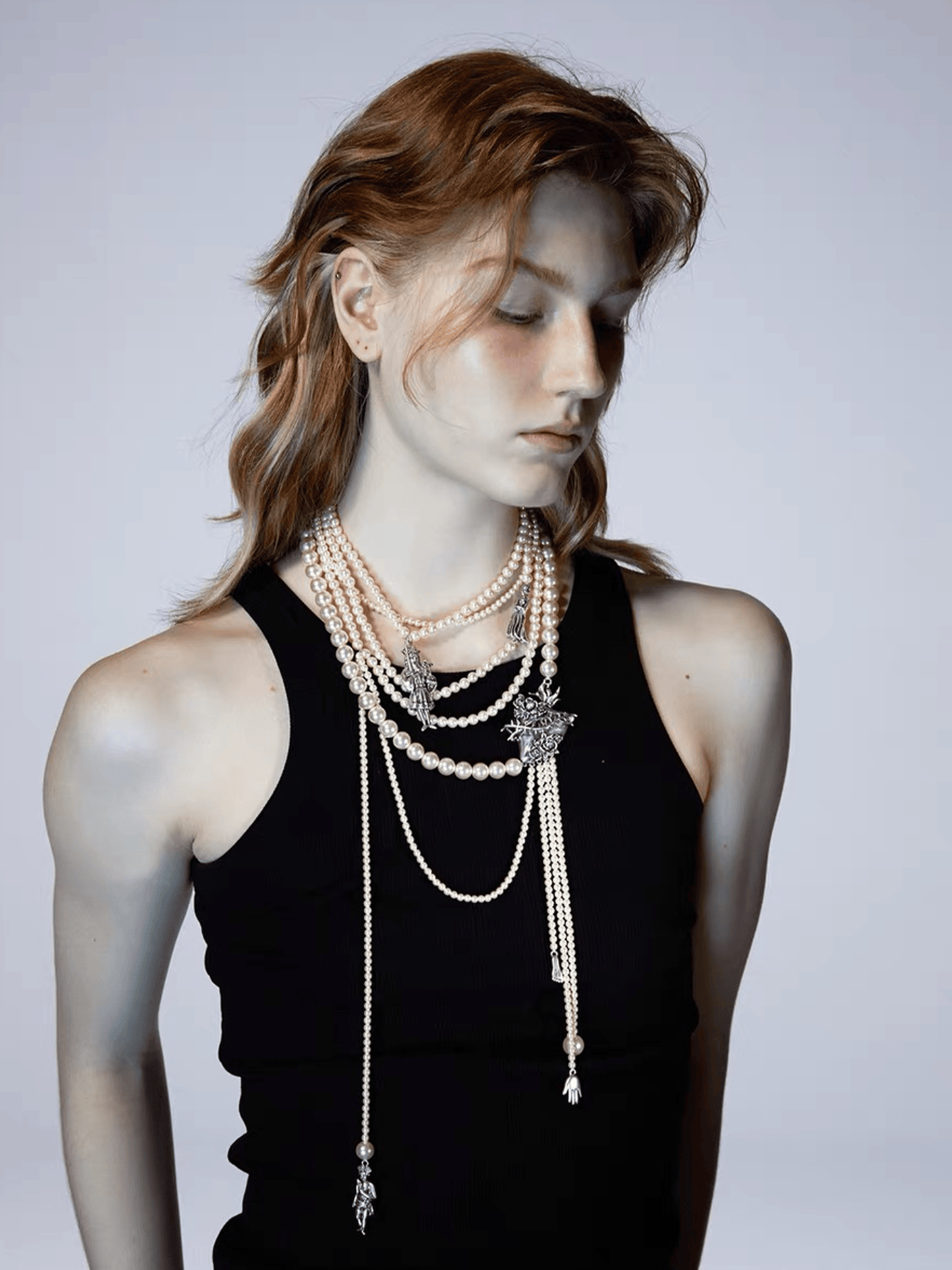 Silver Multilayered Pearl Necklace-TRINITE Studio-APOC STORE