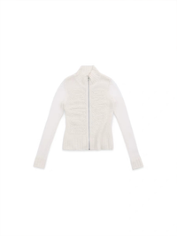 White Embossed Floral Turtleneck Fitted Cashmere Cardigan-TRINITE Studio-APOC STORE