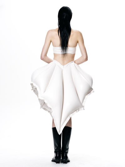 White V-Waisted Inflatable Midi Skirt | Shell Skirt-harri-APOC STORE