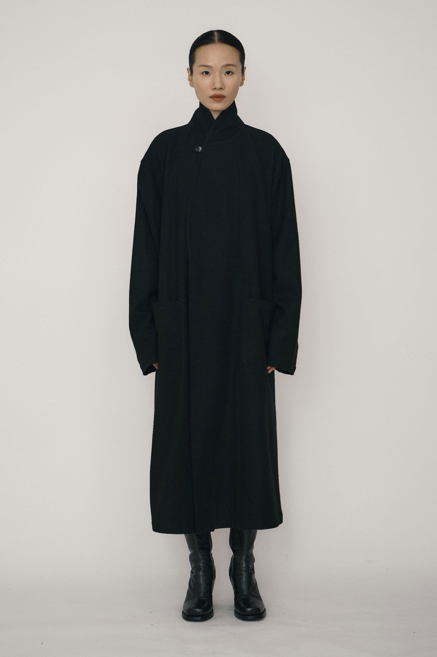 Black Wool Robe Coat-arc us arkus-APOC STORE
