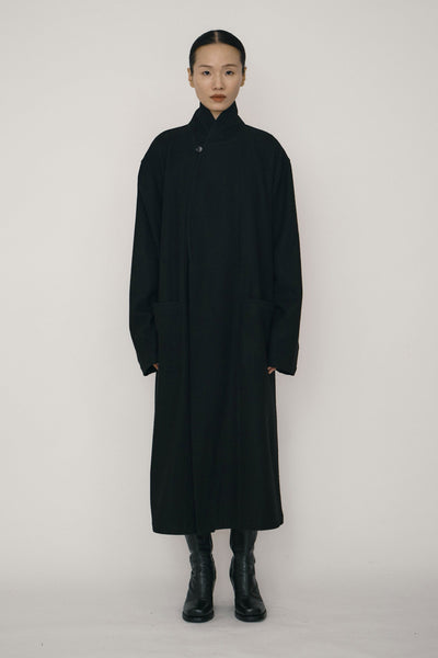 Black Wool Robe Coat-arc us arkus-APOC STORE