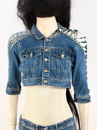 Crocheted Mini Denim Jacket-Lou de Bètoly-APOC STORE