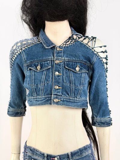 Crocheted Mini Denim Jacket-Lou de Bètoly-APOC STORE