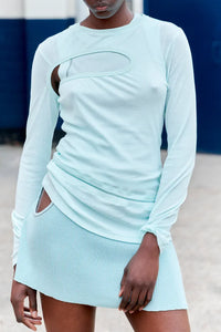 Score Knit Mini Skirt Celadon-René Scheibenbauer-APOC STORE