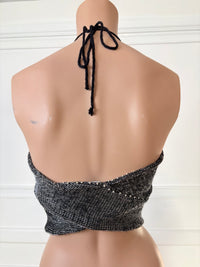 Black/Silver Knit Halter Top - XS-Sania Parvez-APOC STORE