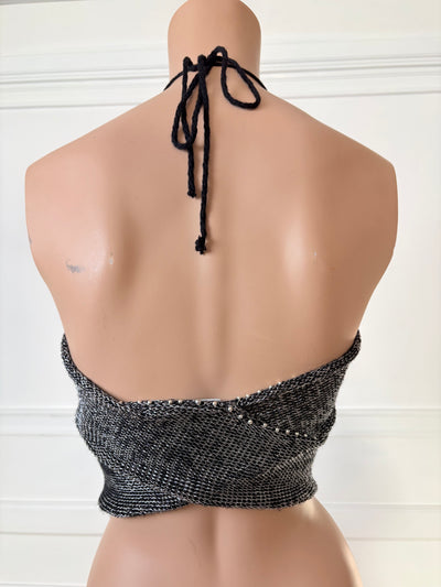 Black/Silver Knit Halter Top - XS-Sania Parvez-APOC STORE