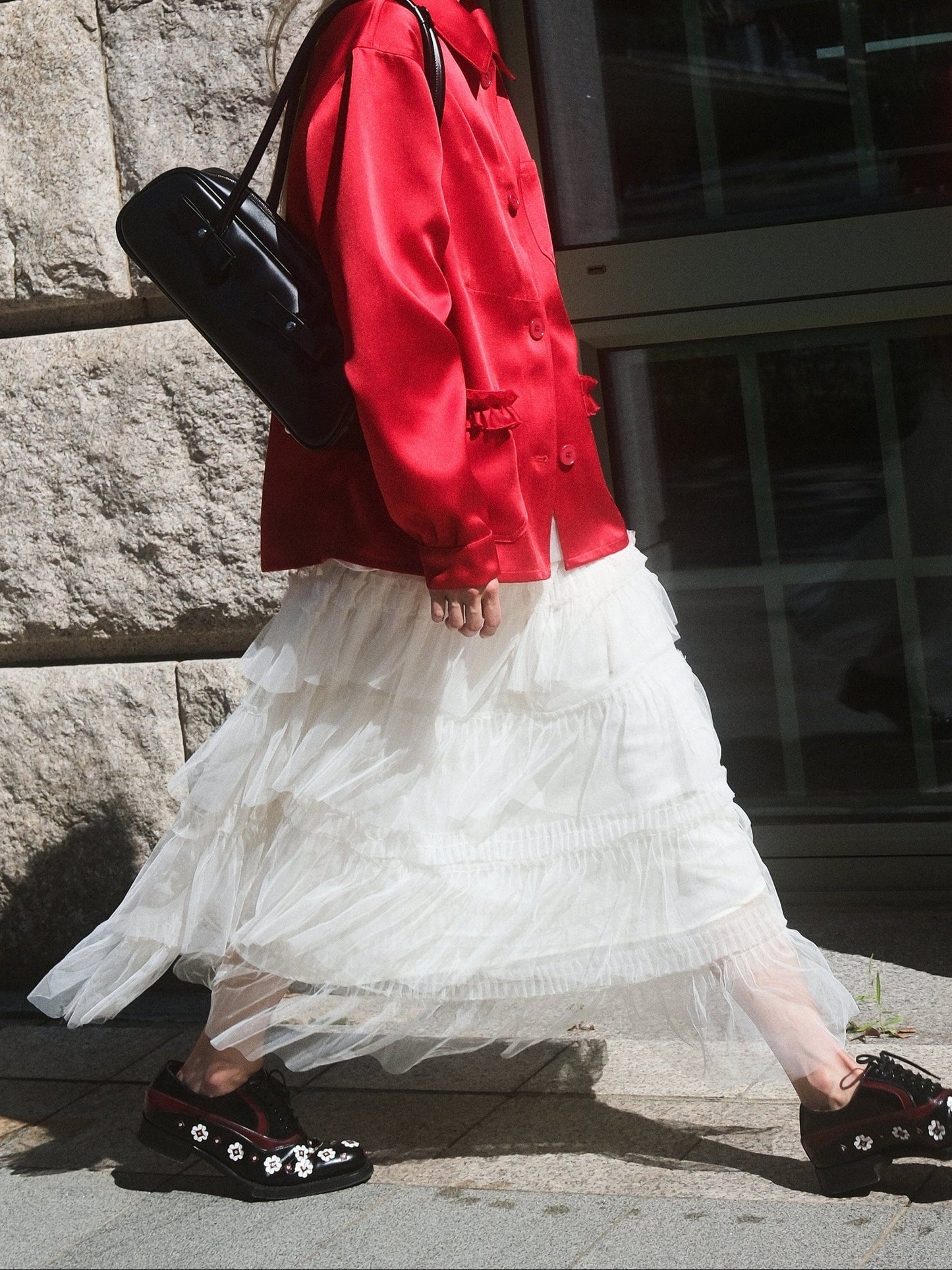 TULLE TIERED LONG SKIRT - WHITE-SAENGIN STUDIOS-APOC STORE