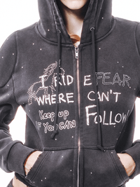 Dark Grey Metal Rivet&Printing Decorative Zip Hoodie-TRINITE Studio-APOC STORE