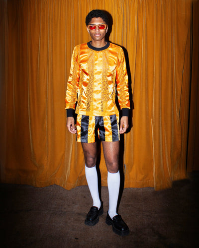 STRIPE RIBBON SHORTS BLACK/OCHRE-Adam Jones-APOC STORE