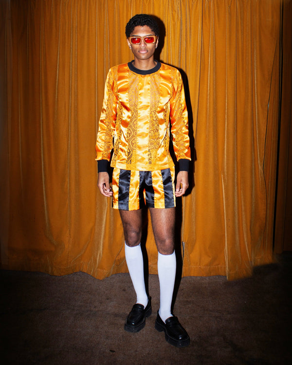 STRIPE RIBBON SHORTS BLACK/OCHRE-Adam Jones-APOC STORE