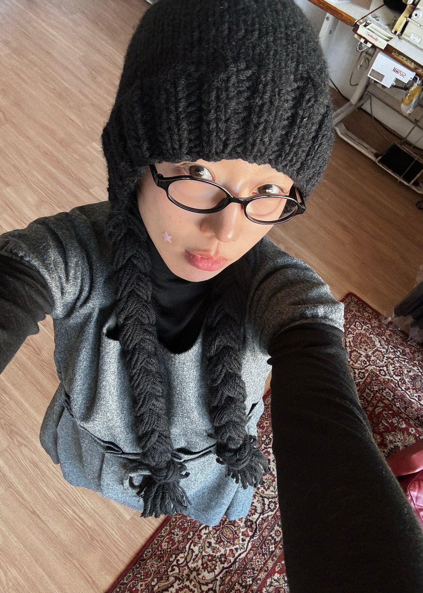 BRAIDED KNIT BEANIE - BLACK-SAENGIN STUDIOS-APOC STORE