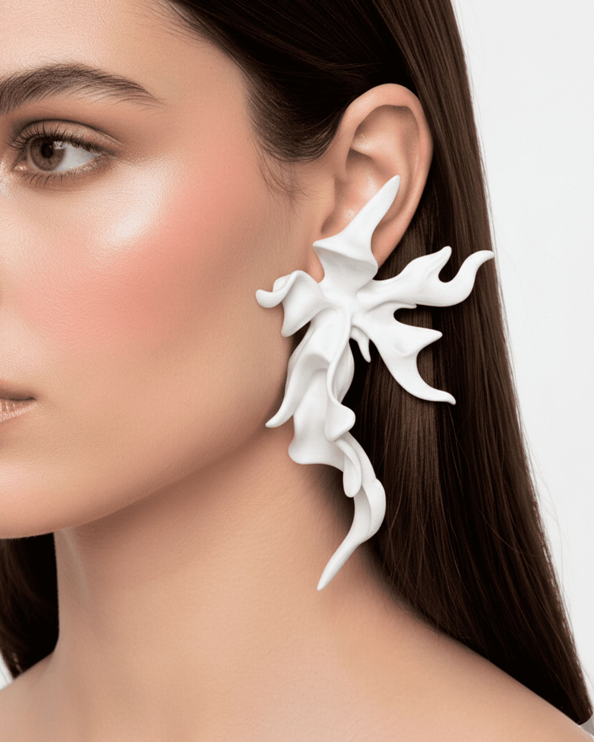 White Sculptural Flower Earrings-WHYNOEN-APOC STORE