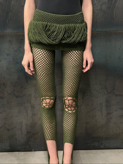 Crochet Stirrups Leggings with Floral Knees-Nastyamasha-APOC STORE