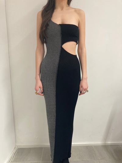 2 TONE CUT OUT RIBBED KNIT DRESS-Sania Parvez-APOC STORE