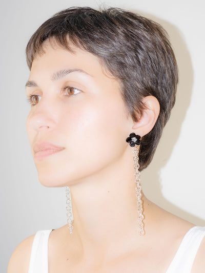 Flowered Chain Earrings Black-Clara Schweers-APOC STORE