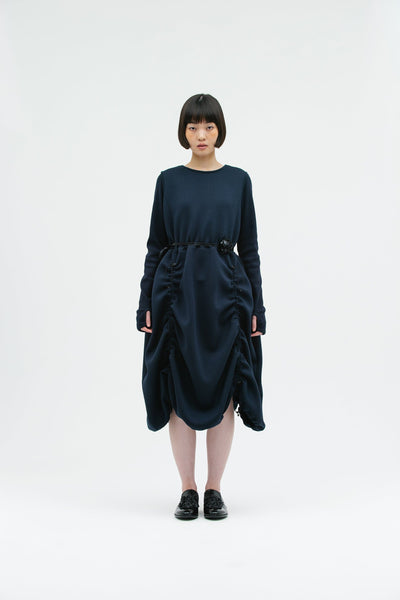 JERSEY SHIRRING DRESS NAVY-SAENGIN STUDIOS-APOC STORE