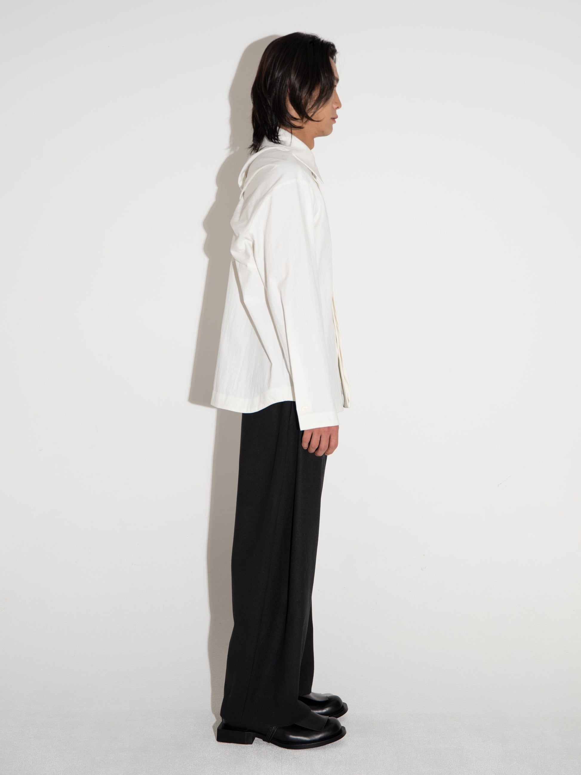 Pleated Hidden Button Shirts White-Woojun Jang-APOC STORE