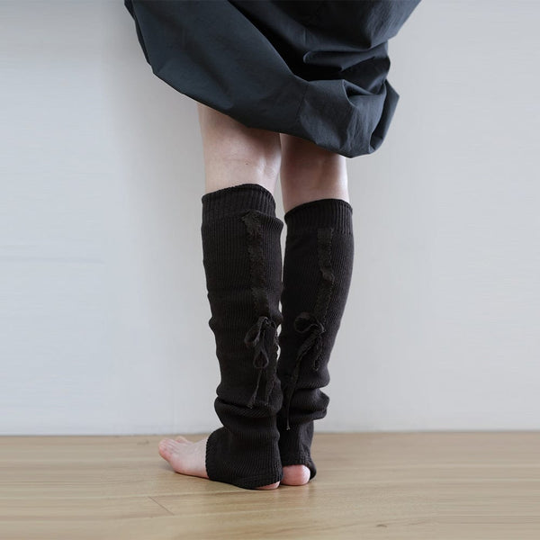 LACE RIBBON LEG WARMER BROWN-SAENGIN STUDIOS-APOC STORE