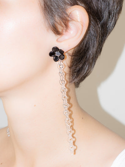 Flowered Chain Earrings Black-Clara Schweers-APOC STORE