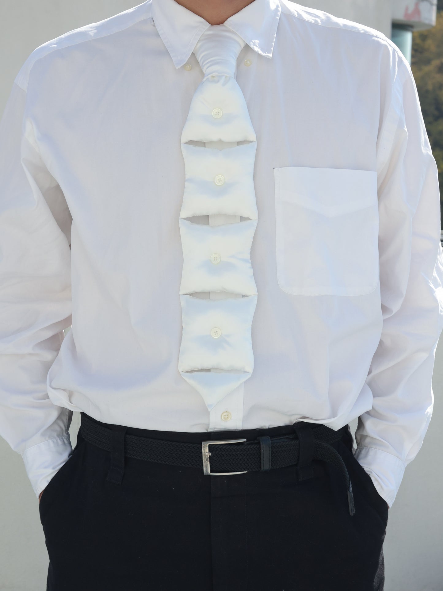 Silk Pillow Necktie Necklace - White-Julye Han-APOC STORE