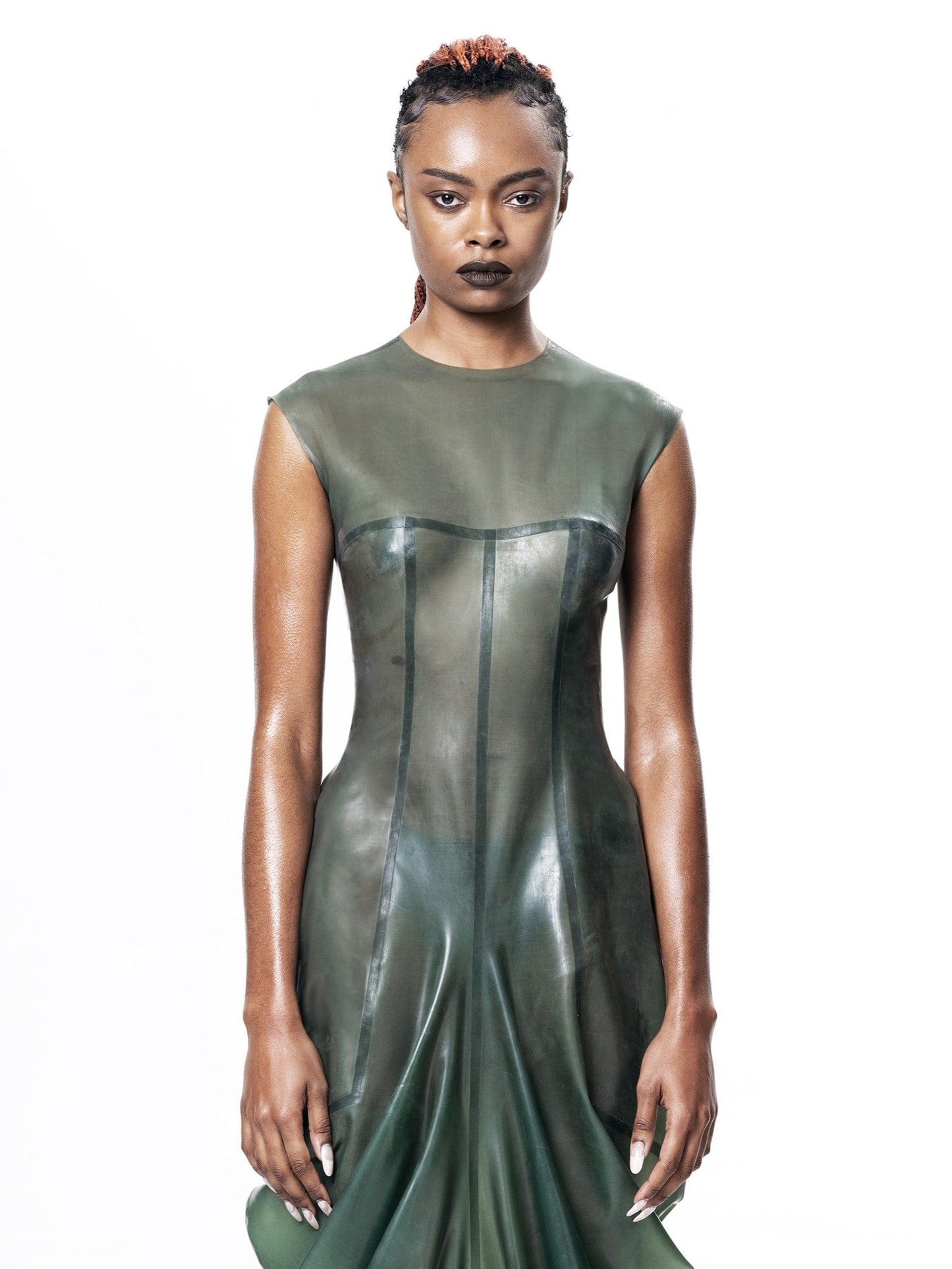 Green High Neck Draped Maxi Dress-harri-APOC STORE